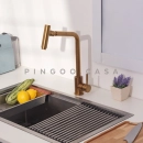 Torneira para Cozinha Gourmet Misturador Monocomando Aço Inox 304 Utinga Dourado