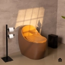 Vaso Sanitário Monobloco Caixa Acoplada Privada Aquarela - Marrom e Laranja